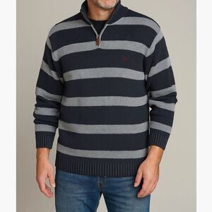 CHAPS Men's XXL Dk. Blue/Gray Collar Zip Pullover Striped Heavyweight Sweater #B